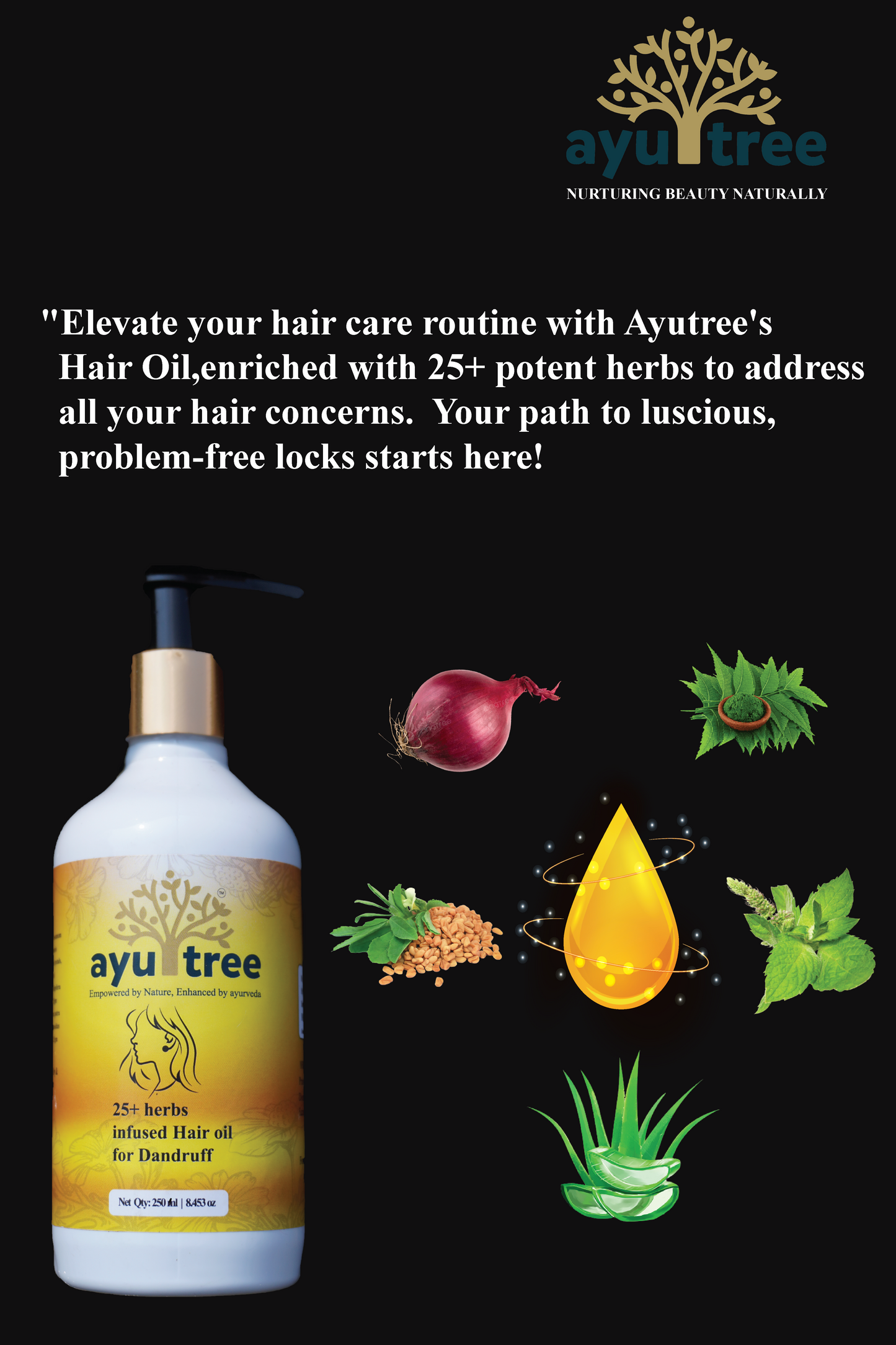 Ayutree - 25+Herbal Infused Hair Oil for Dandruff-250ml