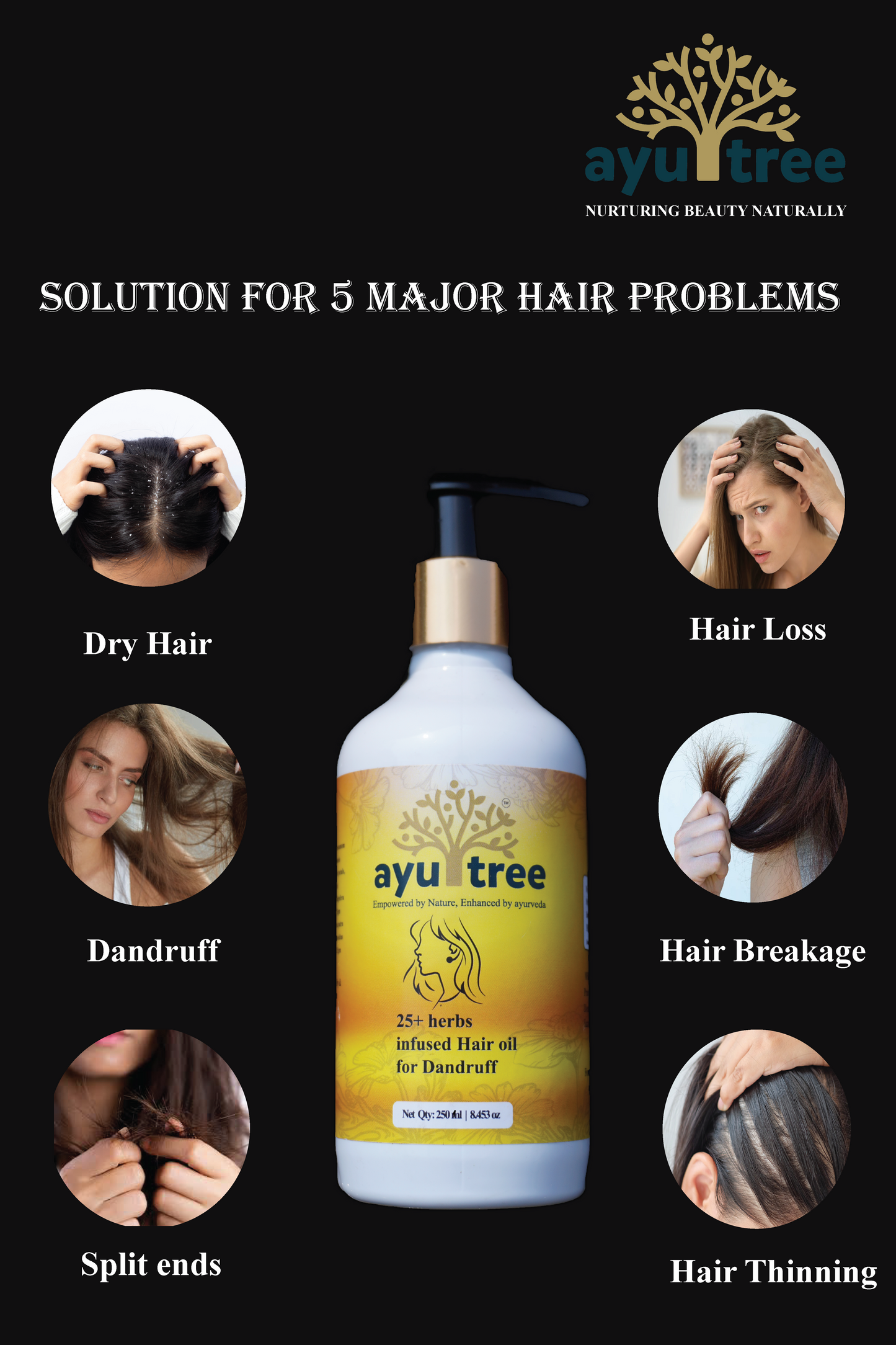 Ayutree - 25+Herbal Infused Hair Oil for Dandruff-250ml